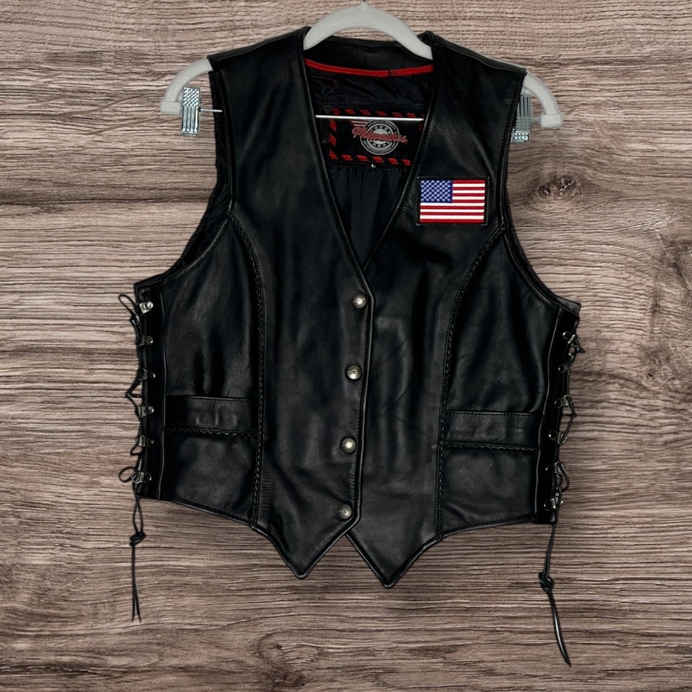 Milwaukee Leather Women's Black Thin Braid/ Side Lace Motorcycle Rider Vest LG